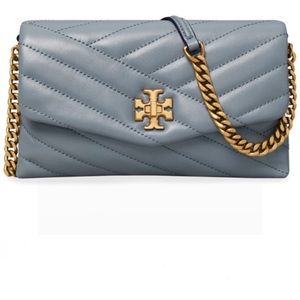 NWOT Tory Burch Kira Chevron Chain Wallet Rainwater Blue